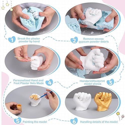 Miniatura 6 de Nabance Kit de fundición de manos y pies, kit de fundición de mano para bebés de 0 a 9 meses, moldeo de manos y pies, recuerdo de manos y huellas,