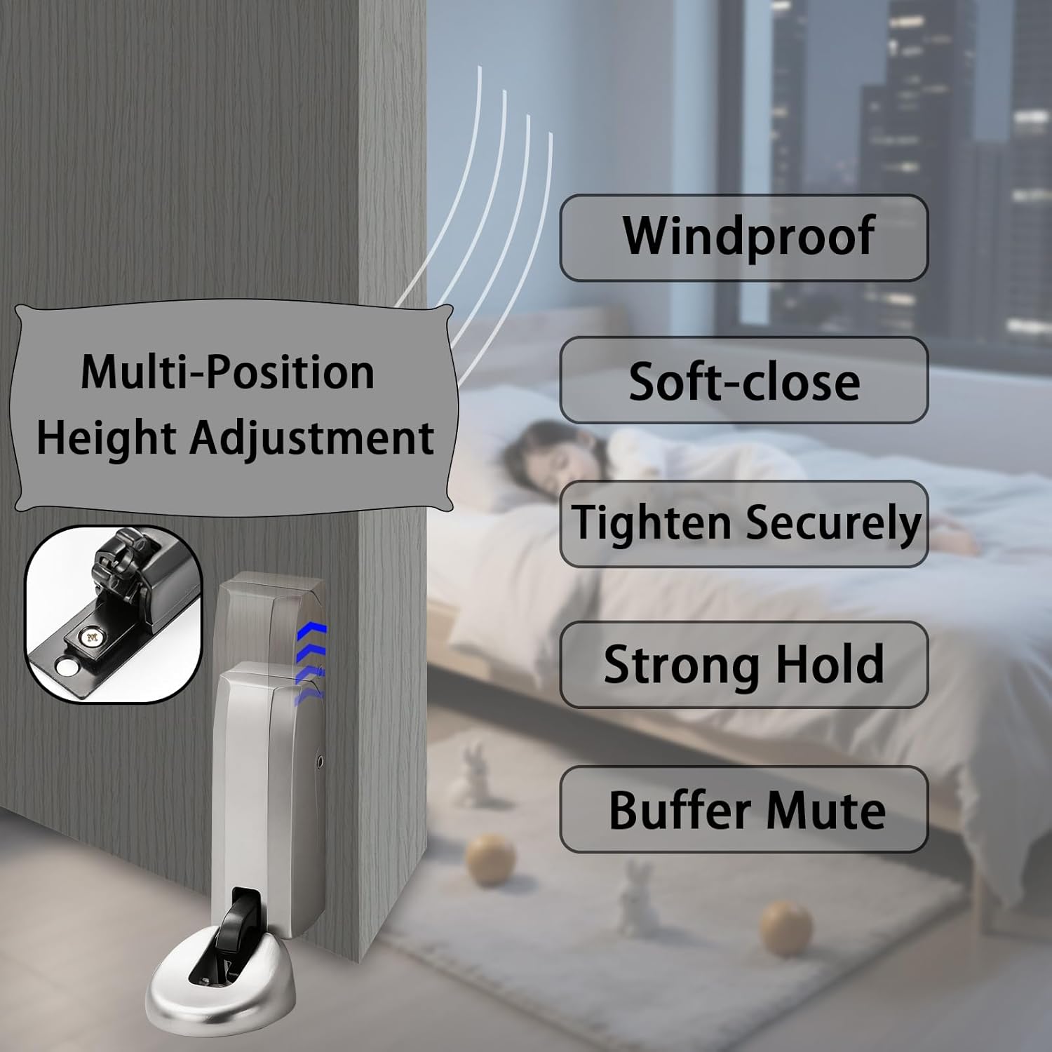 Door Stopper,Windproof Hydraulic Door Stop for Floor Mounting,Soft-Close Door Catch,Heavy Duty Door Holder to Keep Door Open,No Magnetic Door Stopper for Indoor (1, Brushed Nickel)