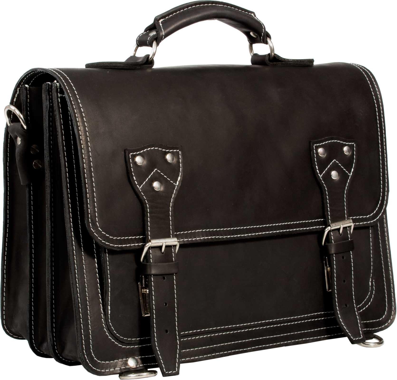Vintage Black Crazy Horse Leather Satchel/Backpack Bag/Briefcase
