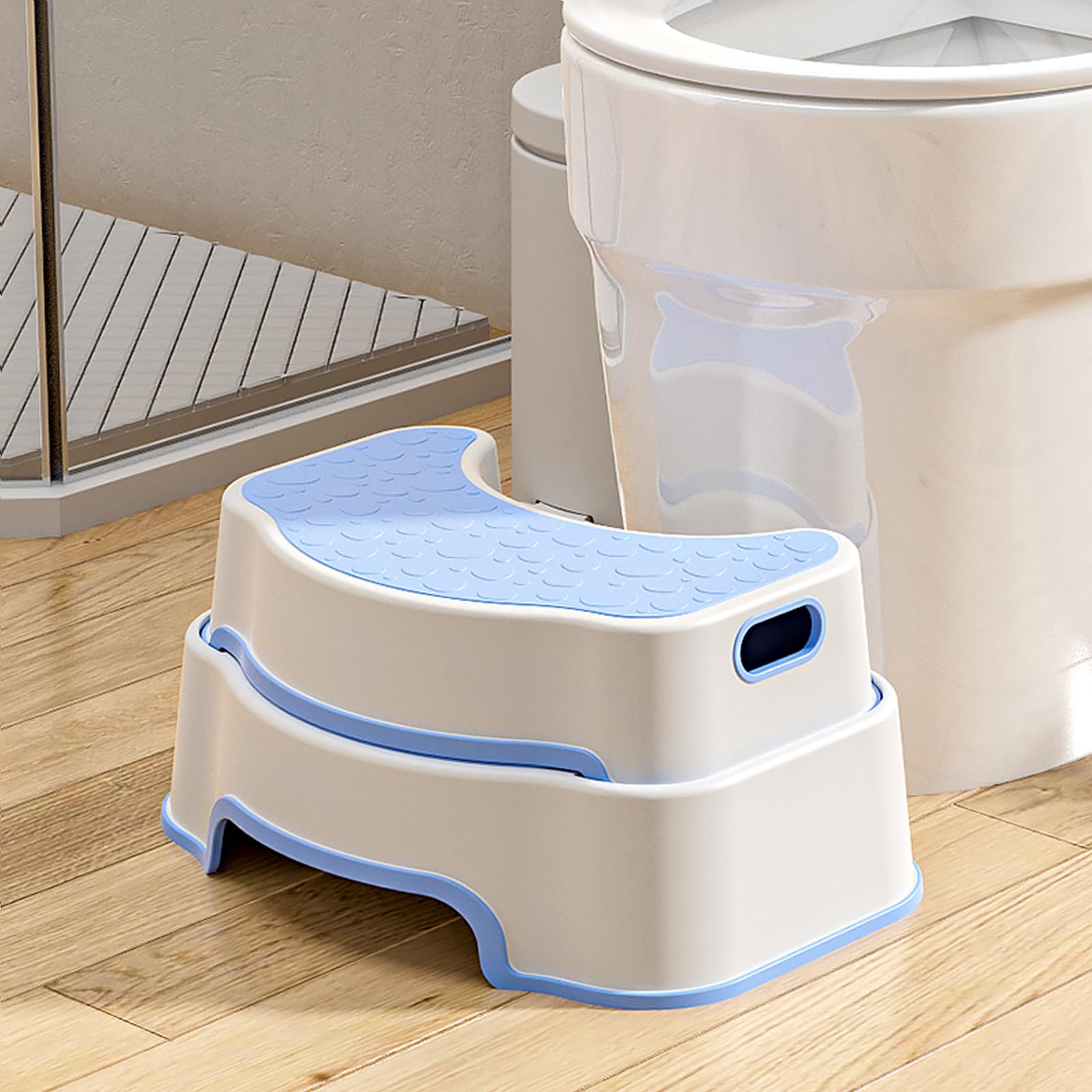 Coxyzoxy 2-in-1 Toilet Stool Squat Adult and Kids Step Stool, Anti-slip Double Toilet Step for Bathroom, Detachable Sturdy Toddler Step Stool for Potty Training(Blue)