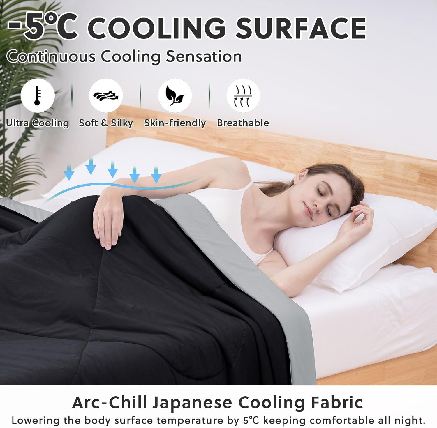HOMFINE Cooling Comforter Queen Size, Black Summer Cooling Blanket for Hot Sleepers and Night Sweats, Japanese Double-Sided Cold Tech Fabric Q-Max 0.45, Soft Breathable Silky Smooth Lightweight - Image 2