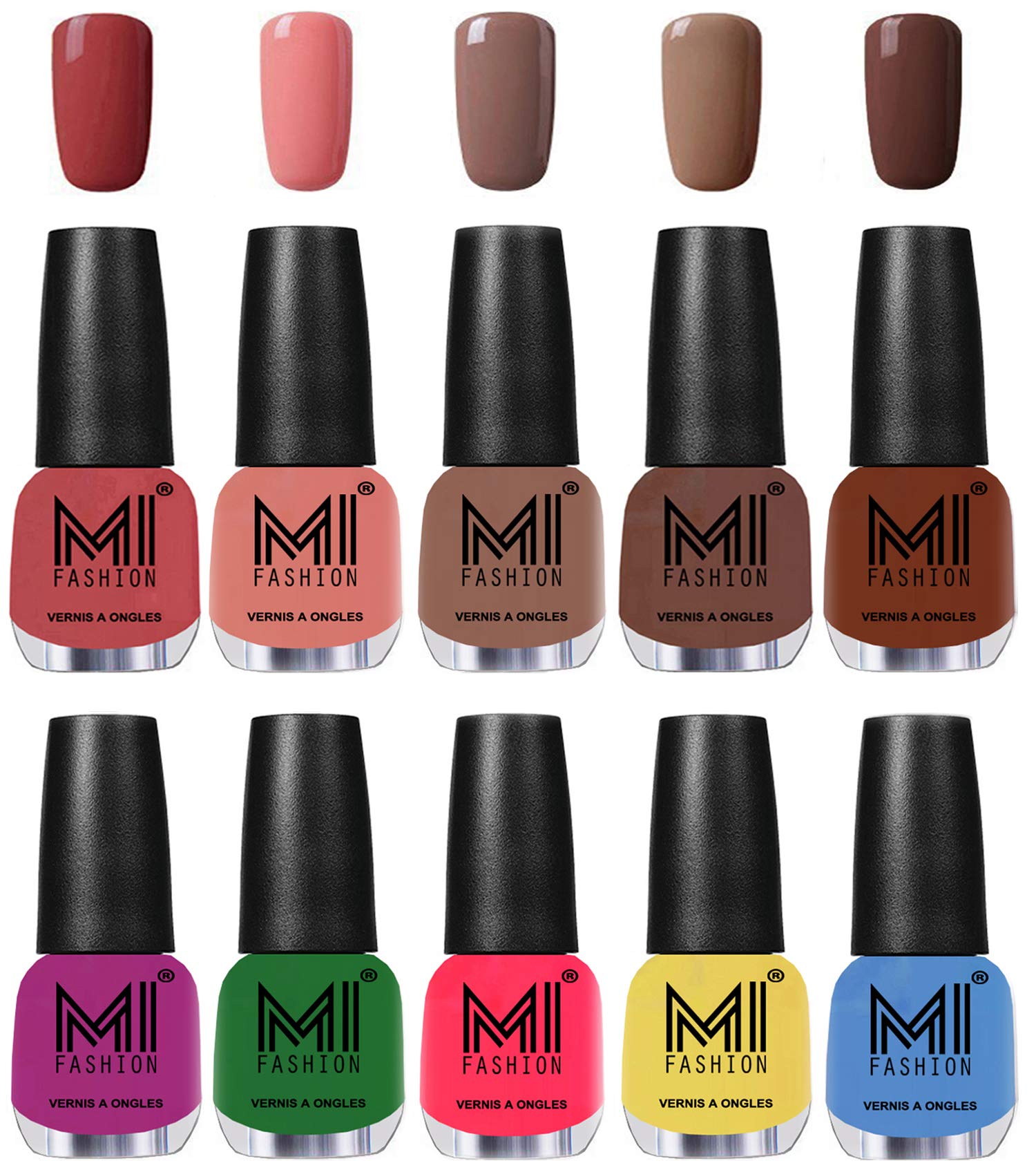 Mi Fashion Color Rich Nail Polish Combo-Bright Plum,Emerald Green,Neon Pink,Pastel Yellow,Ocean Blue,Olive Brown,Candy Cotton,Dark Nude,Rustic TAN,Muddy Nude Nail Polish-image-26