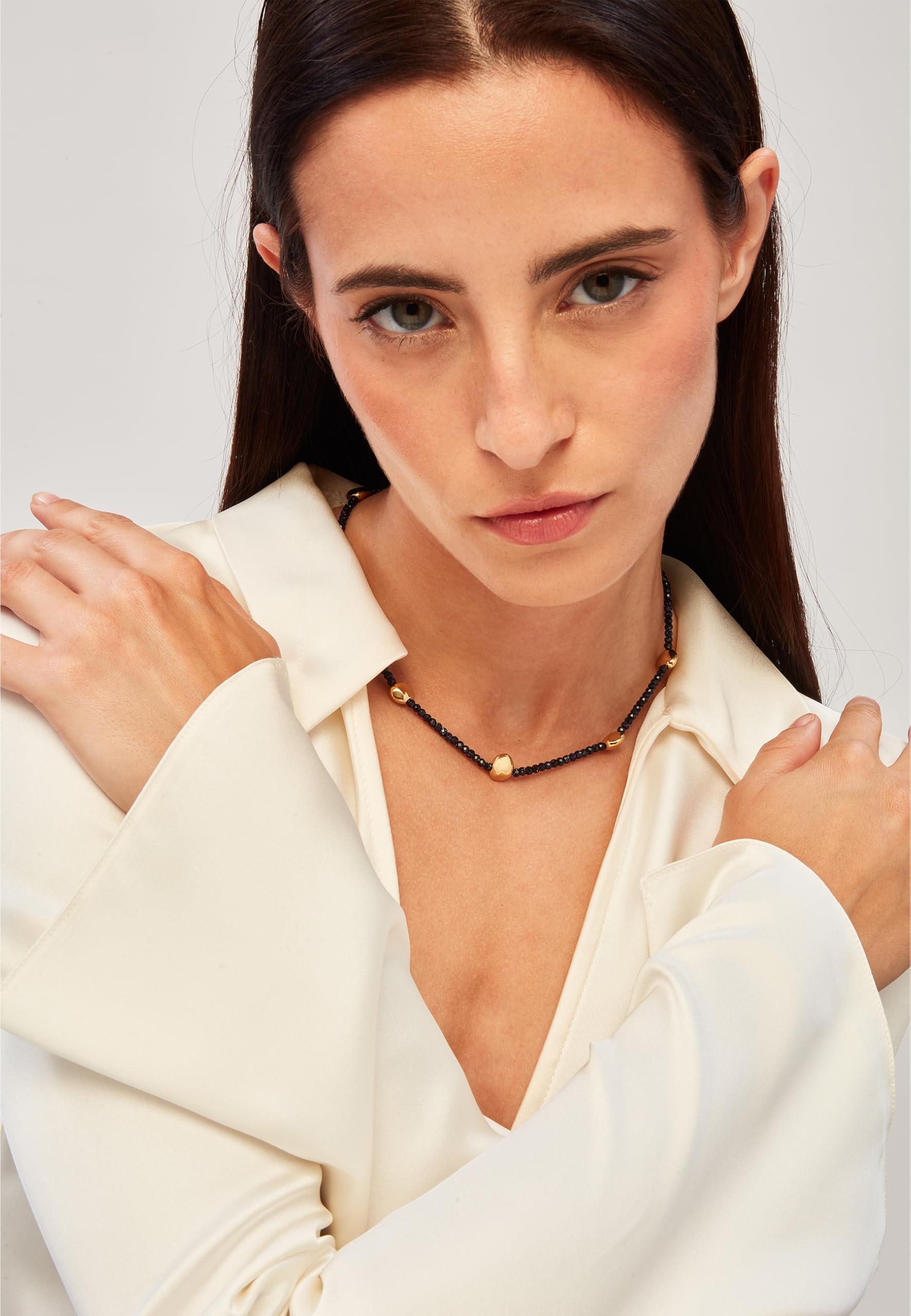 Breil, Collezione B Rocks, Collana da Donna in Acciaio Colorato, con Pietre Naturali, Lunghezza Regolabile, Chiusura a Moschettone, Misura 45 Cm