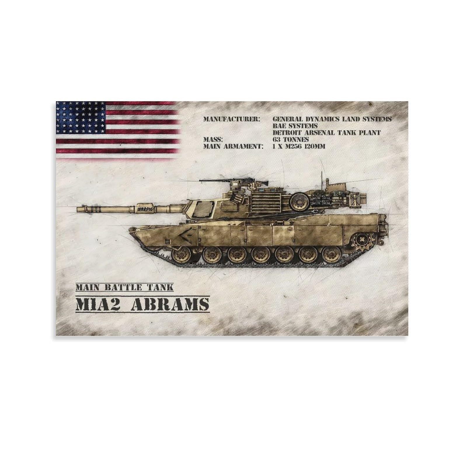 M1A2 Abrams Canvas Printing Wall Art Prints Wall Decor Posters Scandinavian Bohemian Living Room Bedroom Home Tv 24x36inch(60x90cm)