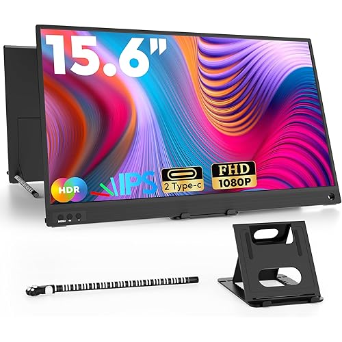 ZSCMALLS Portable Monitor, 15.6" 1080P FHD Laptop Monitor USB-C HDMI Computer Display IPS Second Screen, Laptop Extended Screen for PC Phone Mac Xbox PS4/5 Switch