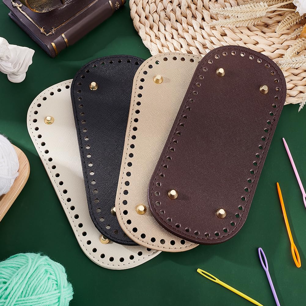 PH PandaHall 6 pz Fondo Borsa in Pelle PU 3 Colori Ovale Cuscino Base Borsa Rotonda Inserto 22x10 cm/15 cm Bottom per Fai da Te Uncinetto Borsa Tote Secchiello Borsa, Nero/Marrone Sella/Marrone Cocco