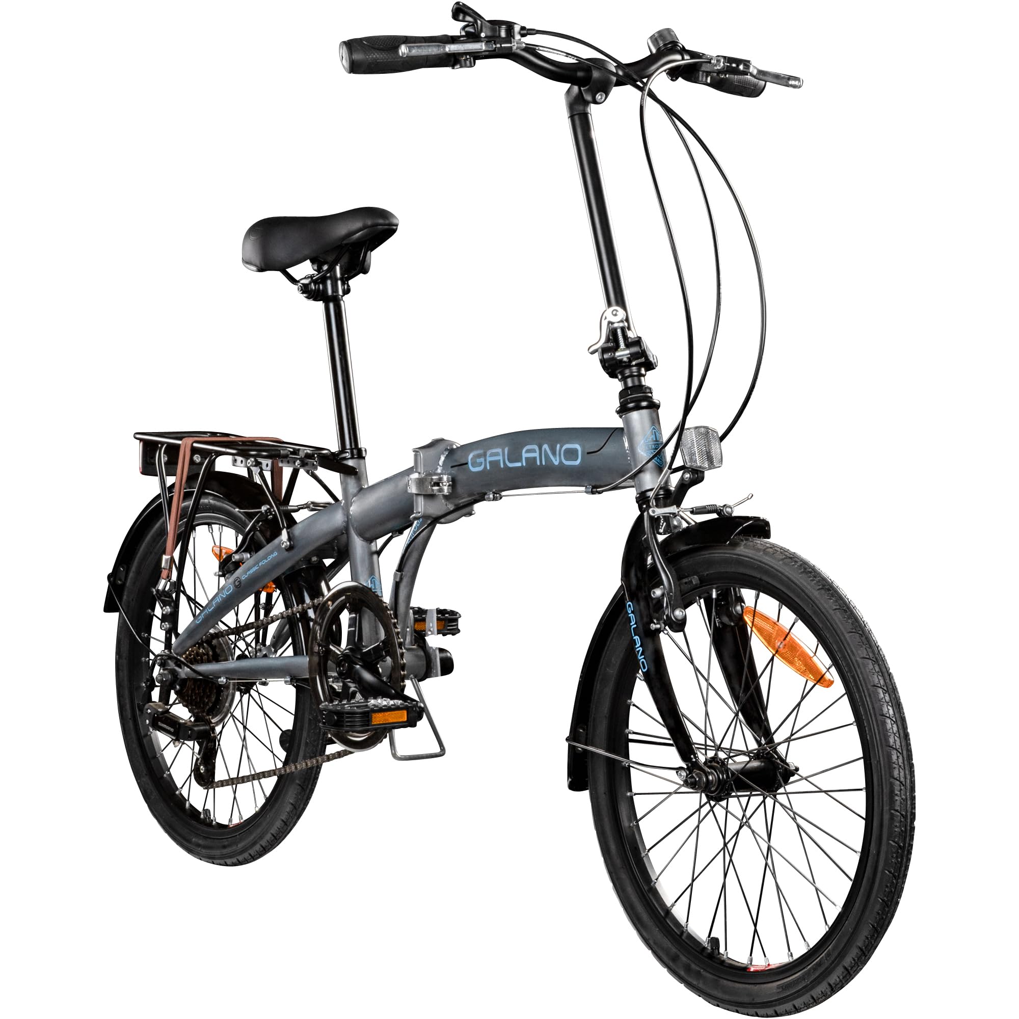Galano Metropolis Klapprad Erwachsene 155-180 cm 6 Gänge Fahrrad V-Brakes Gepäckträger Klappfahrrad City Bike (grau/blau) Sport & Freizeit