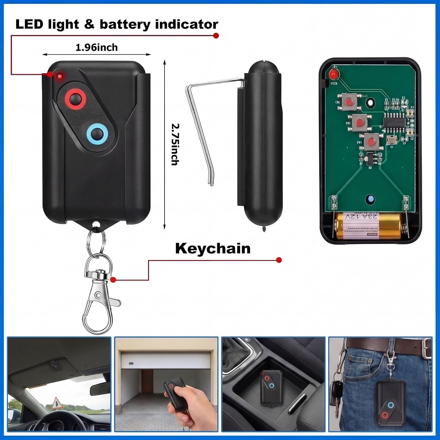 2 Pcs 2 Button Garage Door Remotes Compatible with Guardian 2211-l | 303mhz 303mhz/390mhz Garage Door Opener Remote Control 2 Different Doors with Sun Visor Clip, Keychain, Leather Case