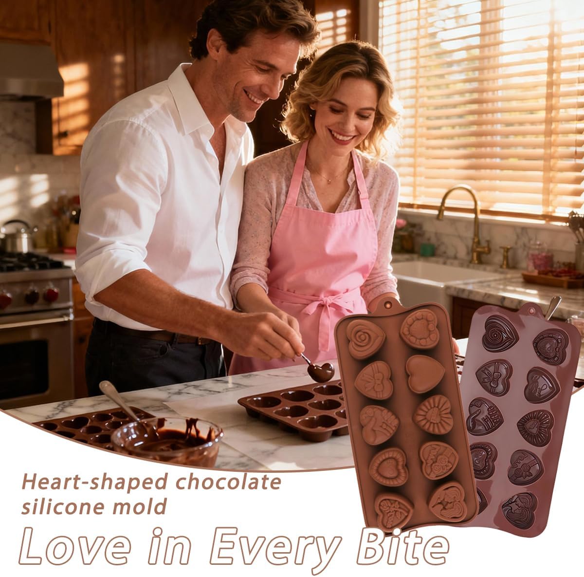 2 Pack Heart Silicone Chocolate Molds with 10 Romantic Rose Designs Non Stick Candy Molds for DIY Baking Perfect for Valentines Day Gifts and Holiday Treats Reusable Baking Molds - Image 5