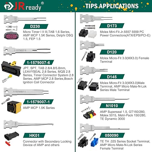 Miniatura 21 de JRready ST5255-05 Kit de herramientas extractoras de pines Herramienta de extracción de terminales con 5 puntas de repuesto para ventilador Molex