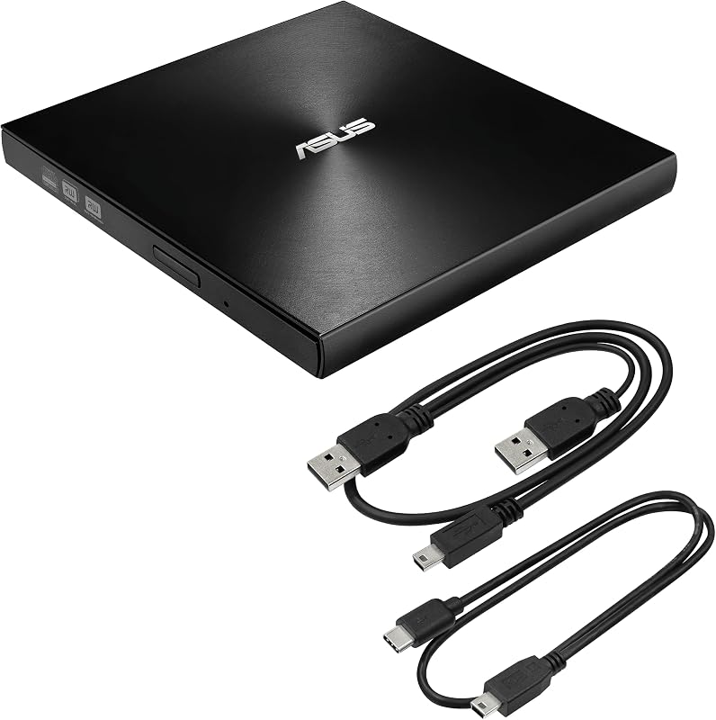 ASUS ZenDrive negro 13 mm externo 8x DVD/unidad de grabación +/-RW con soporte para M-Disc, compatible con Mac y Windows y Nero BackItUp para dispositivos Android (USB 2.0 y cables tipo C incluidos)
