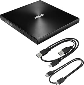 ASUS ZenDrive Drive Preto 13 mm DVD/gravador externo 8X +/-RW com suporte M-Disco, compatível com Mac e Windows e Nero BackItUp para dispositivos Android (cabos USB 2.0 e tipo C incluídos)