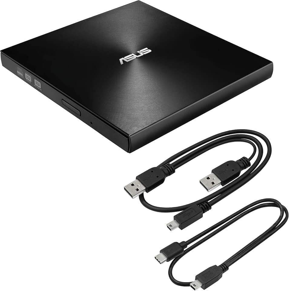 ASUS ZenDrive Drive Preto 13 mm DVD/gravador externo 8X +/-RW com suporte M-Disco, compatível com Mac e Windows e Nero BackItUp para dispositivos Android (cabos USB 2.0 e tipo C incluídos)