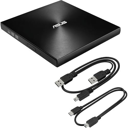 ASUS ZenDrive Black 13mm External 8X DVD/Burner Drive +/-RW with M-Disc Support, Compatible with Both Mac & Windows and Nero BackItUp for Android Devices (USB 2.0 & Type-C Cables Included)