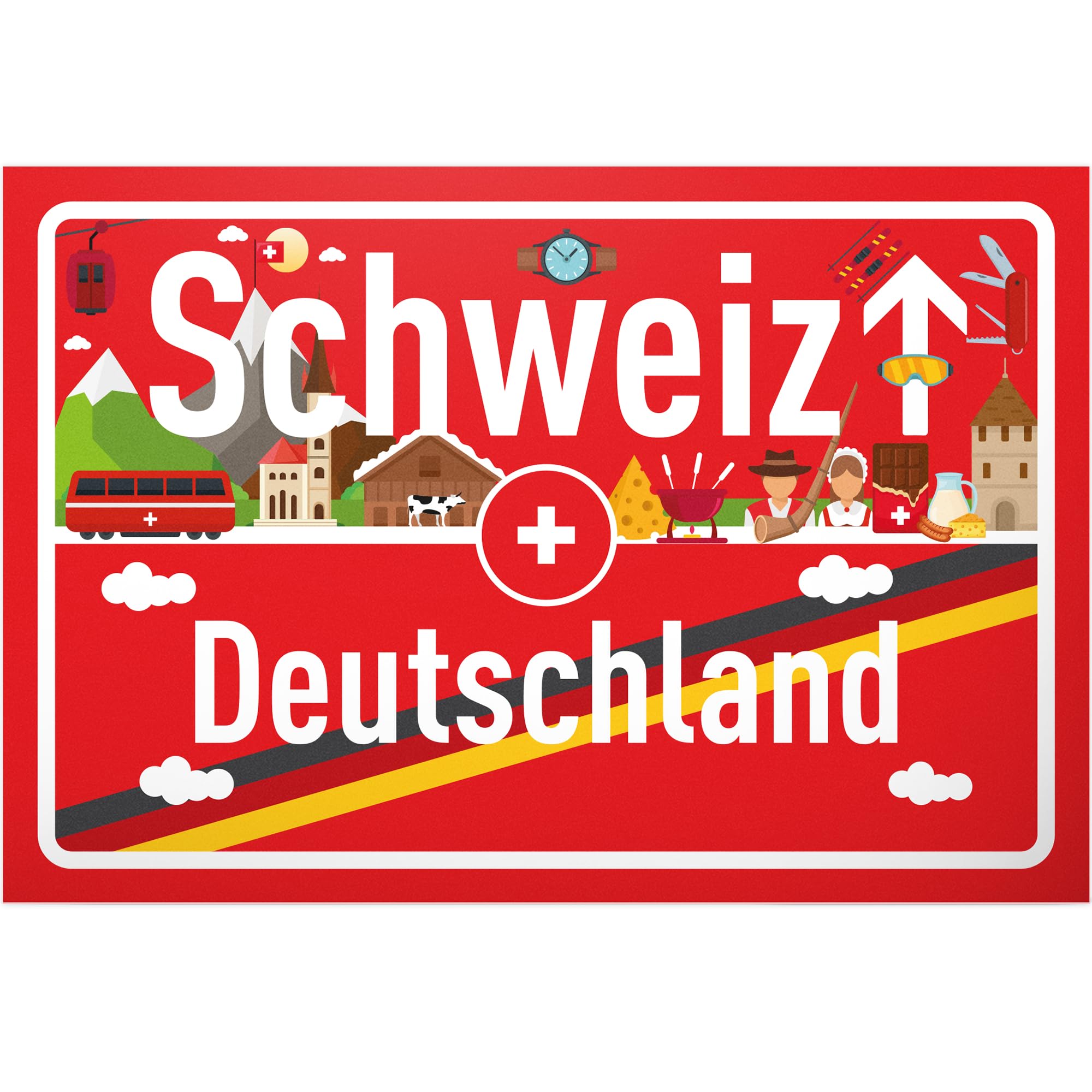 DankeDir! Schweiz Deutschland Ortsschild - Schild 30 x 20 cm - Geschenk Idee Gutschein Reise Urlaub Reisegutschein Männer & Frauen Geldgeschenk Abschiedskarte Job Geschenkidee Deko Karte