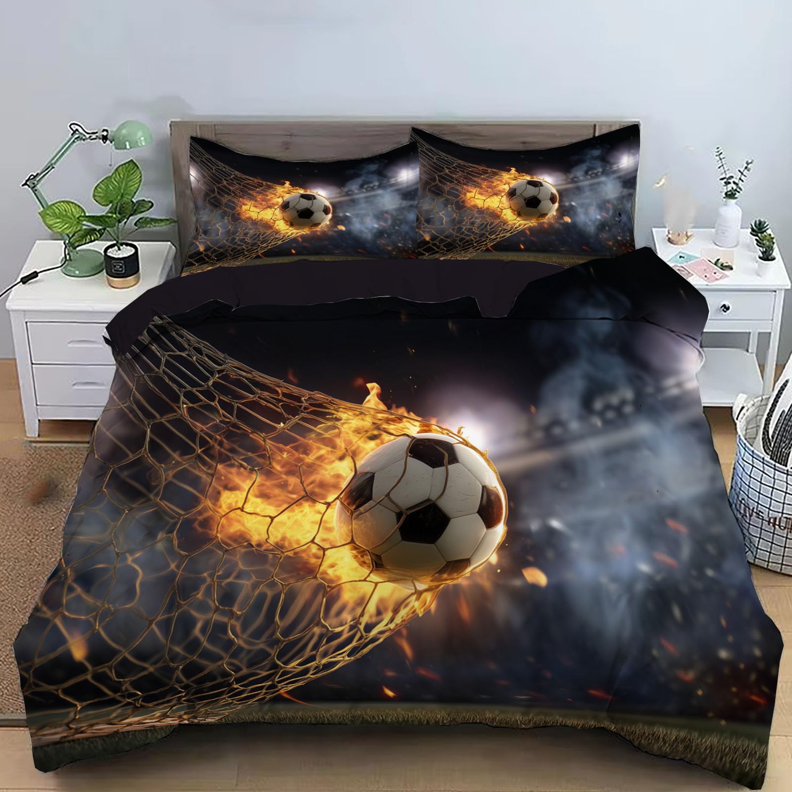 Housse de couette 240x260 football avec fermeture éclair solide anti-glissement