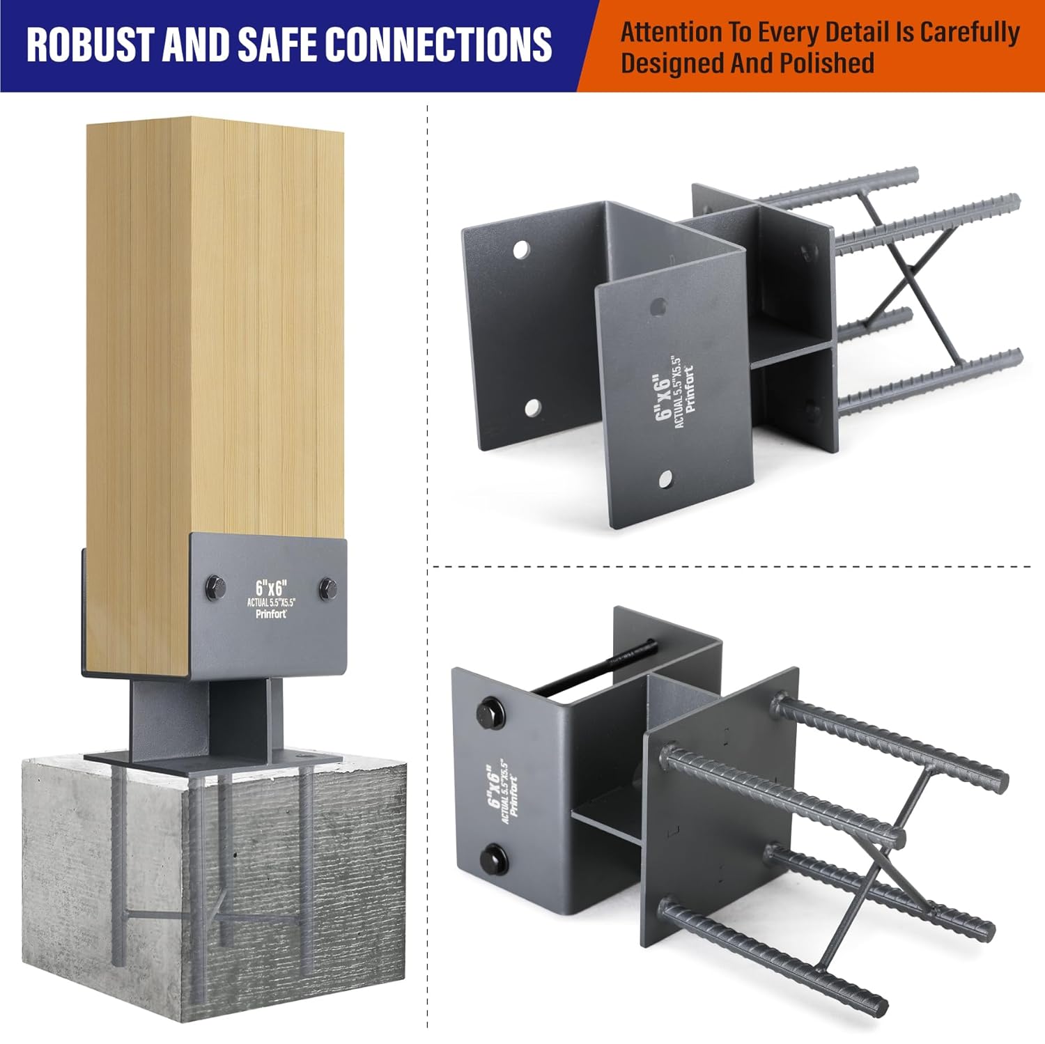 Stainless Steel 6"x6"(Actual 5.5"x5.5") Post Base Bracket Concrete U-Shape, Wet Set Concrete Post Anchor Bracket Heavy Duty 4Pack