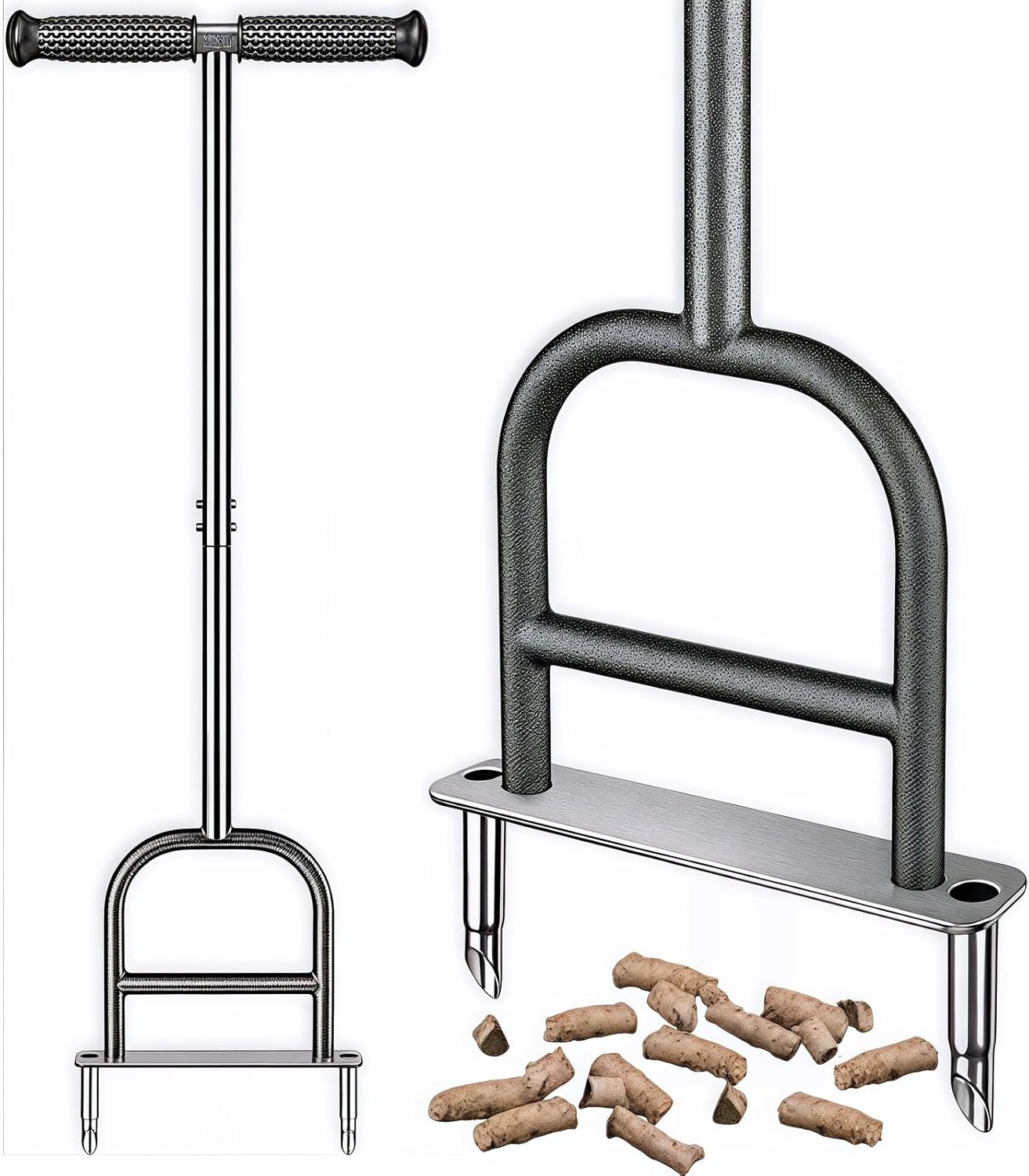 Lawn Coring Aerator, 1-Pack Stainless Steel Manual Plug Aerator with Soft Rubber Grip, Pre-Assembled Grass Aerating Tool for Lawn Health & Soil Improvement, Yard Care Hand Tool for Aeration