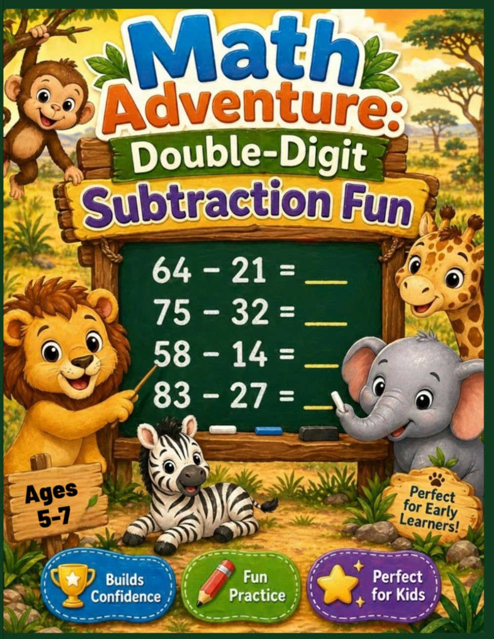 Math Adventure: Double‑Digit Subtraction Fun: Exciting Horizontal Subtraction Worksheets with Cute Safari Friends