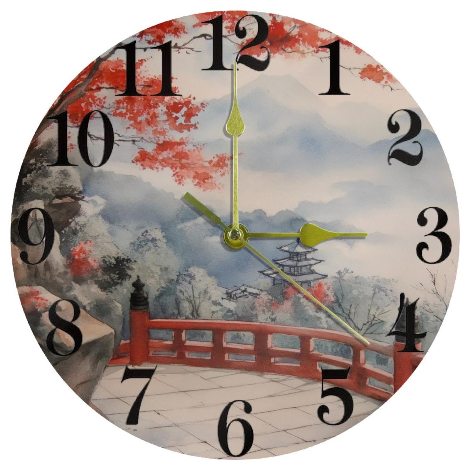 Horloge murale ronde silencieuse Mist Hilltop sans tic-tac pour salon et cuisine