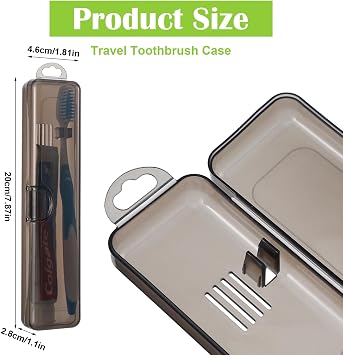 2 Pack Toothbrush Travel Holder, Travel Toothbrush Holder,Portable Plastic Toothbrushes Travels Holders with Secure Seal, 7.9 x 1.8 x 1.1 inches, Gray & Blue