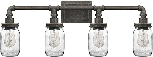 Miniatura 4 de Quoizel Squire - Luces de tocador de 30.5 pulgadas, 4 luces, color negro, rústico, para el espejo, pantallas de vidrio transparente, 100 W, luz