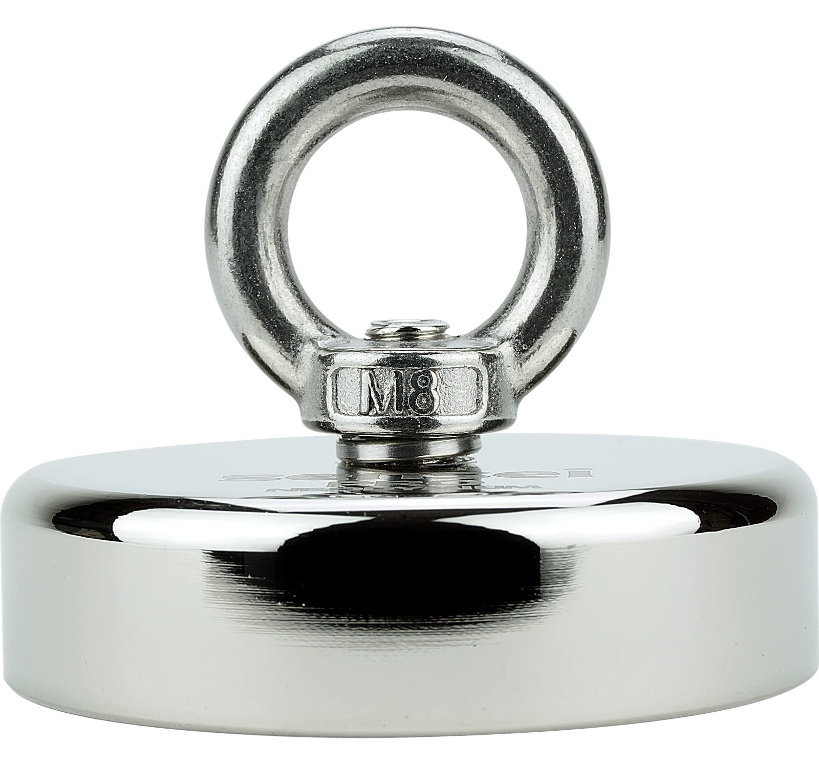 SENSEI® Aimant en Néodyme Puissant avec Anneau Écrou – Ø 70 mm, Force d'Attraction 200 kg – Grand et Très Puissant Aimant pour Levage & Suspension, Pêche Magnétique et Usage Technique