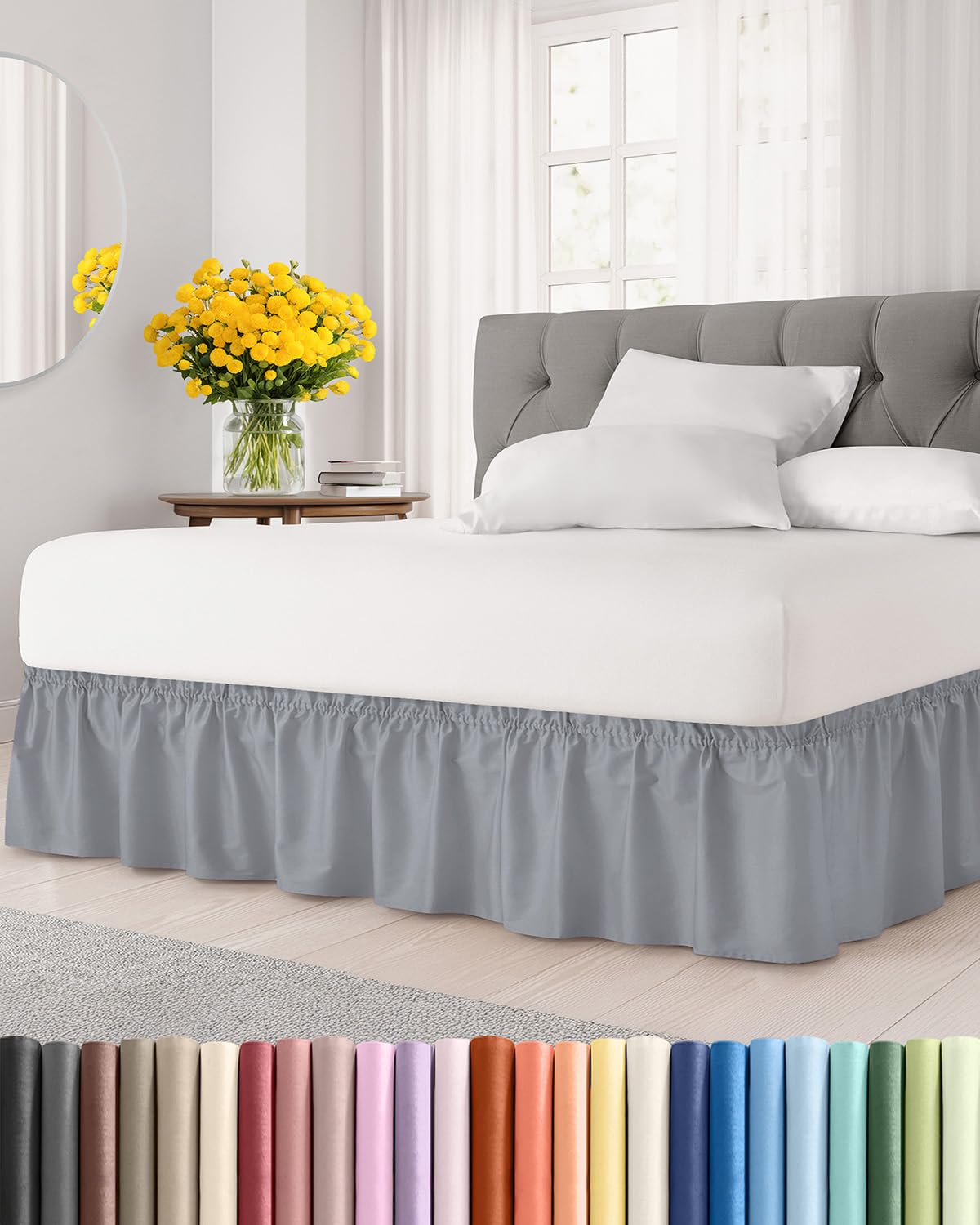 CGK Wrap Around Dust Ruffle Bed Skirt - Queen Size, 9" Inch, Steel Blue
