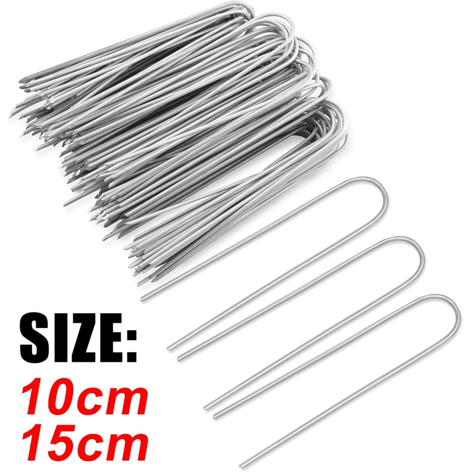 100 Pezzi di graffette da Giardino a U, picchetti for Tubi Recinzione for impieghi gravosi, for zolle, zincati for sostenere i Prati, Chiodi Terra for Barriere per Giardini(Silver-4cmx10cm)