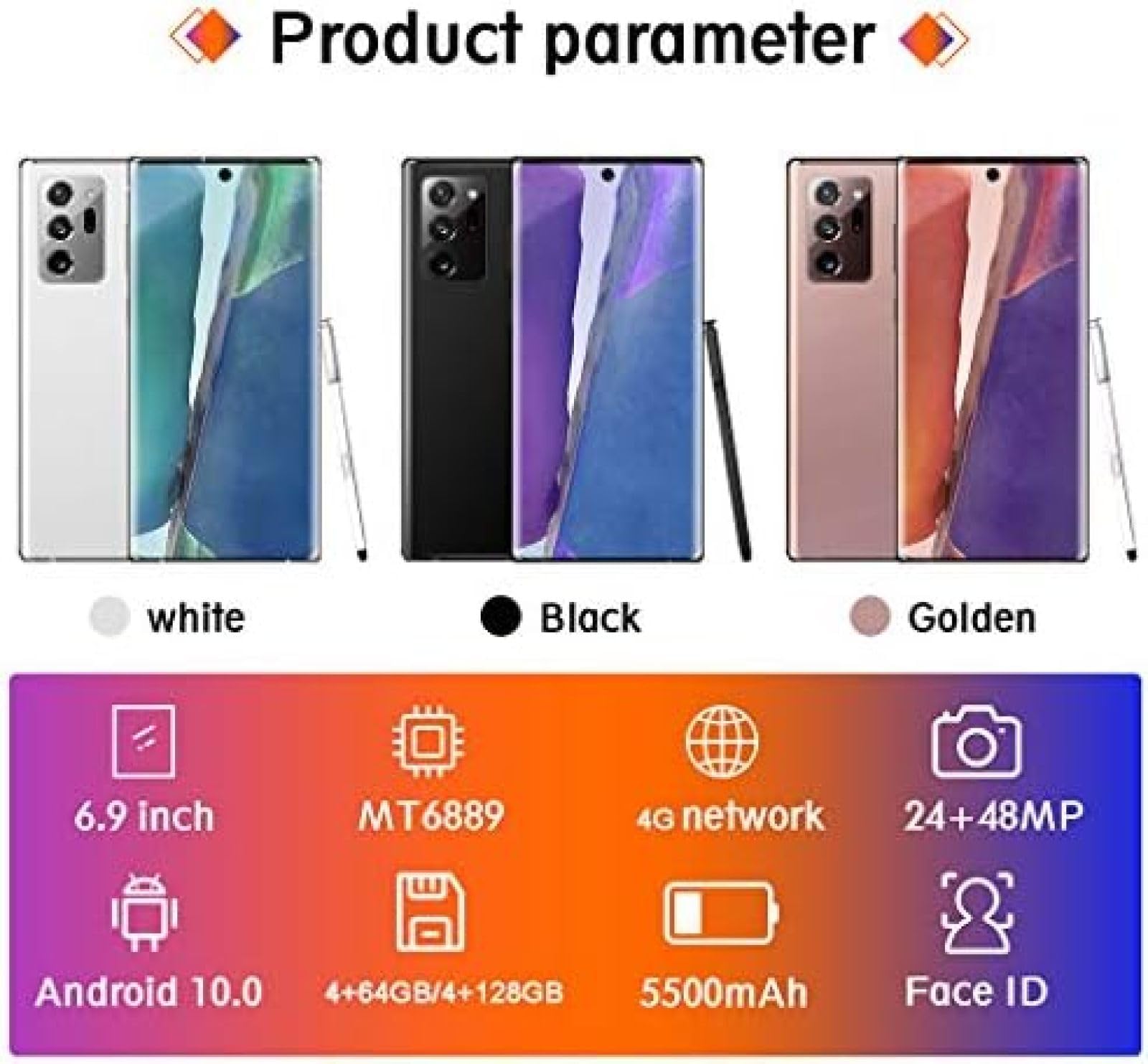 Odblokowany Smartfon, 6,9-calowy Wyświetlacz HD, 5500 MAh, Tylna Kamera 48 Milionów HD, 4 + 64 GB / 4 + 128 GB, Funkcja Rozpoznawania Twarzy/odblokowywania Odcisków Palców, Rysik W Zestawie, 4G,Zł