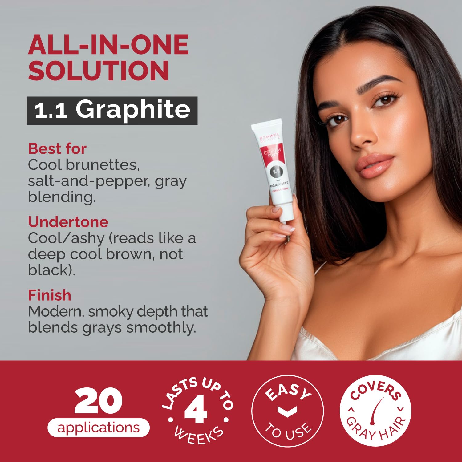 RB RENATA BEAUTY Tint Kit – Cream Hair Dye Kit with Developer and Application Brush for Spot Coloring - Covers Gray Hairs, Smudge-Proof, Long-Lasting Up to 4 Weeks, 20 Applications [Graphite] - Image 2