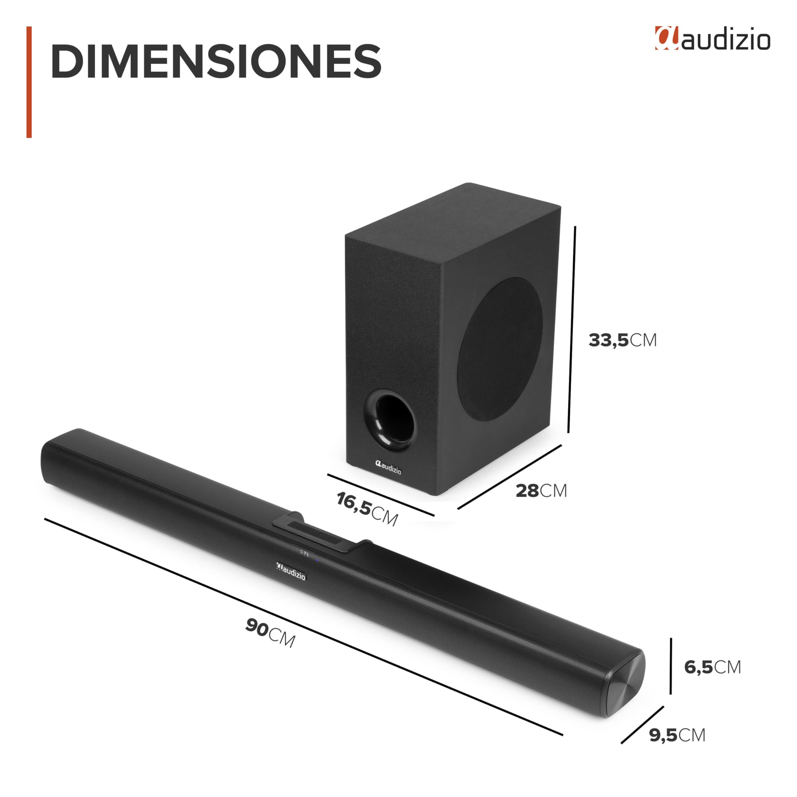 Audizio SB92S – Barra de Sonido 150W con subwoofer 6,5", HDMI ARC, Bluetooth 5.0, USB, óptica y AUX, soundbar 90 cm para TV con Graves Profundos y Mando a Distancia, Color Negro
