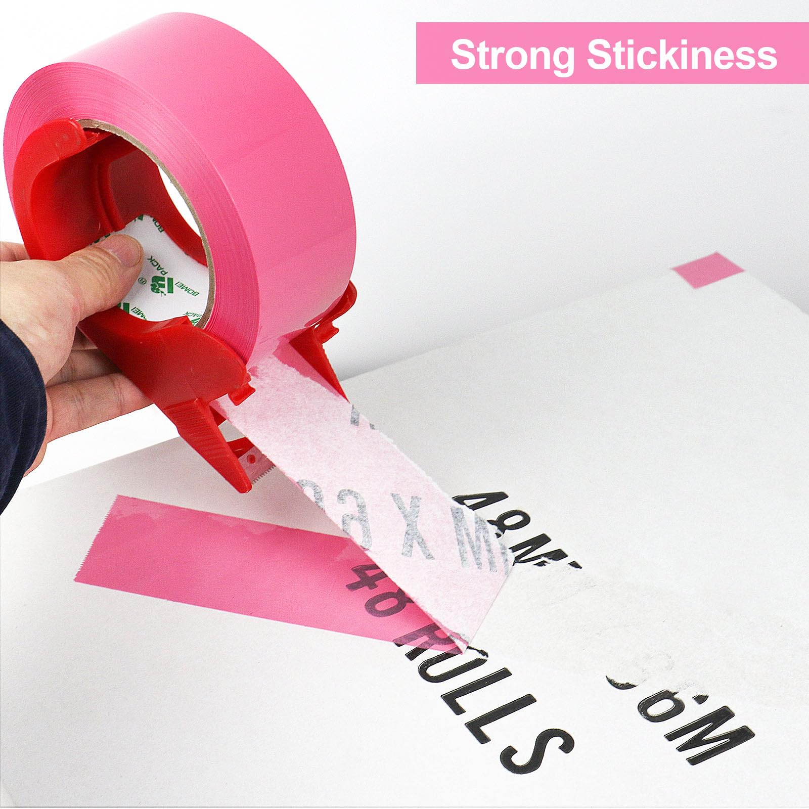 BOMEI PACK Nastro da imballaggio rosa con dispenser, 2,4 mm, 4 cm x 100 m, 6 rotoli di ricarica nastro per imballaggio, scatola di colore rosa, per traslochi, spedizioni, spedizioni e stoccaggio