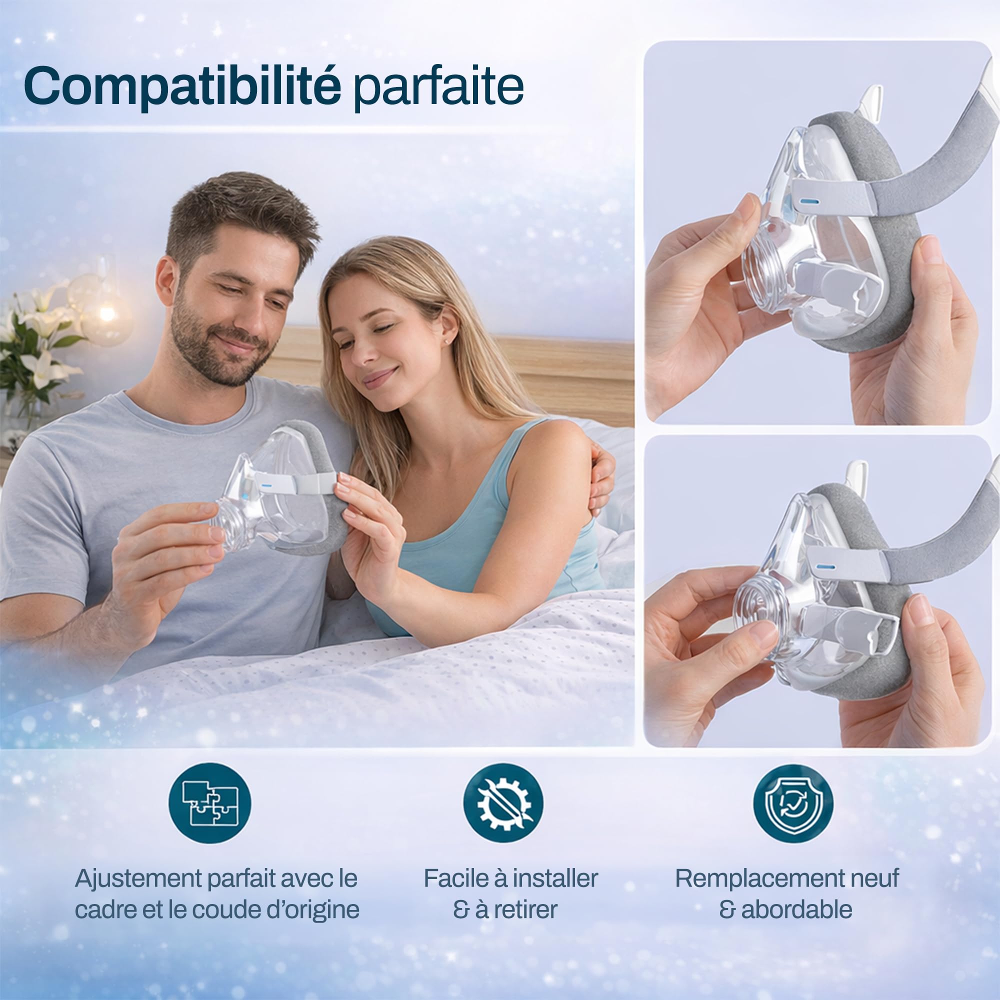 Coussin de remplacement AirTouch F20 (mousse à mémoire de forme) – Compatible avec le masque F20 – Accessoire de masque doux – 2 x paquet – Taille Grand