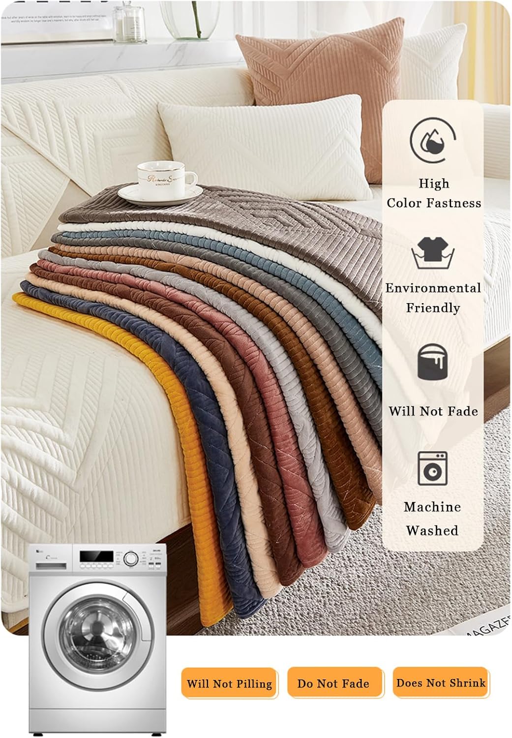 ZTGL Thick Plush Sofa Slipcovers, Universal Non-Slip Couch Covers, Soft Comfortable Furniture Protector, Double Sided Quilted Sofa Cover, Washable Sofa Protector,I,1 pc 110x210cm