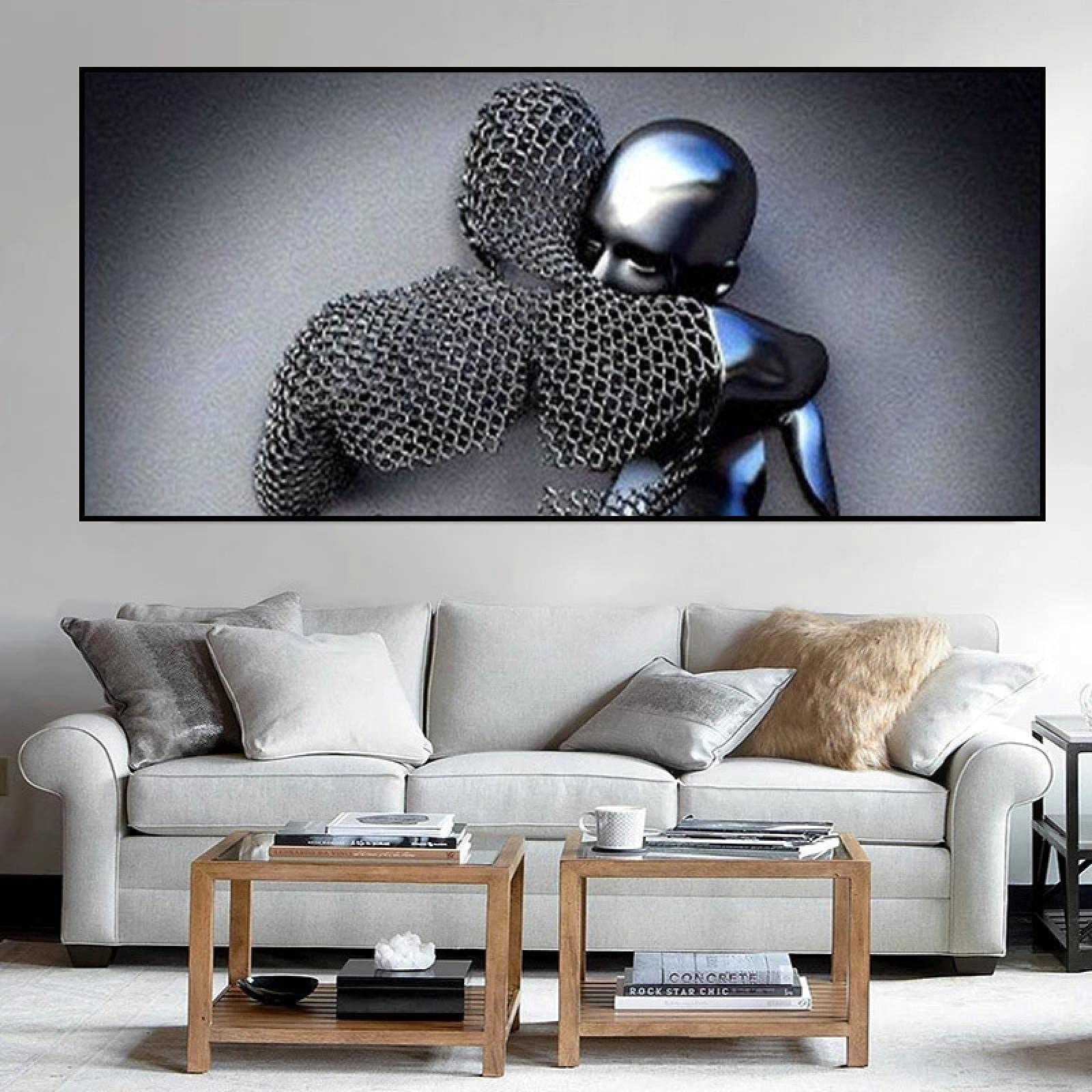 Abstrakte Metallfigur Statue Kunst Leinwand Malerei Romantische Poster und Drucke Skulptur Wandkunst Bilder für Wohnzimmer 80x160cm Rahmenlos