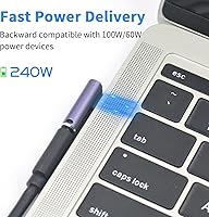 Vista 2 de Poyiccot USB C Right Angle Adapter 240W, Right Angle 90 Degree USB C Male to Female Extender Support 40Gbps Data Transfer, 8K Video with LED Light