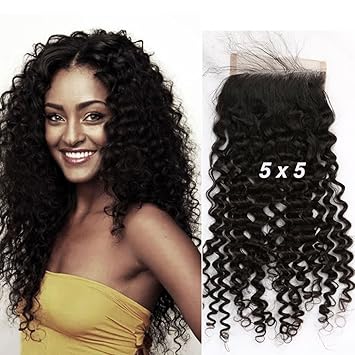 16 : Sent Hair 5x5 Lace Closure Human Hair Curly Wave Free Part with Baby Hair Brazilian Virgin Hair Closure Natural Color 16