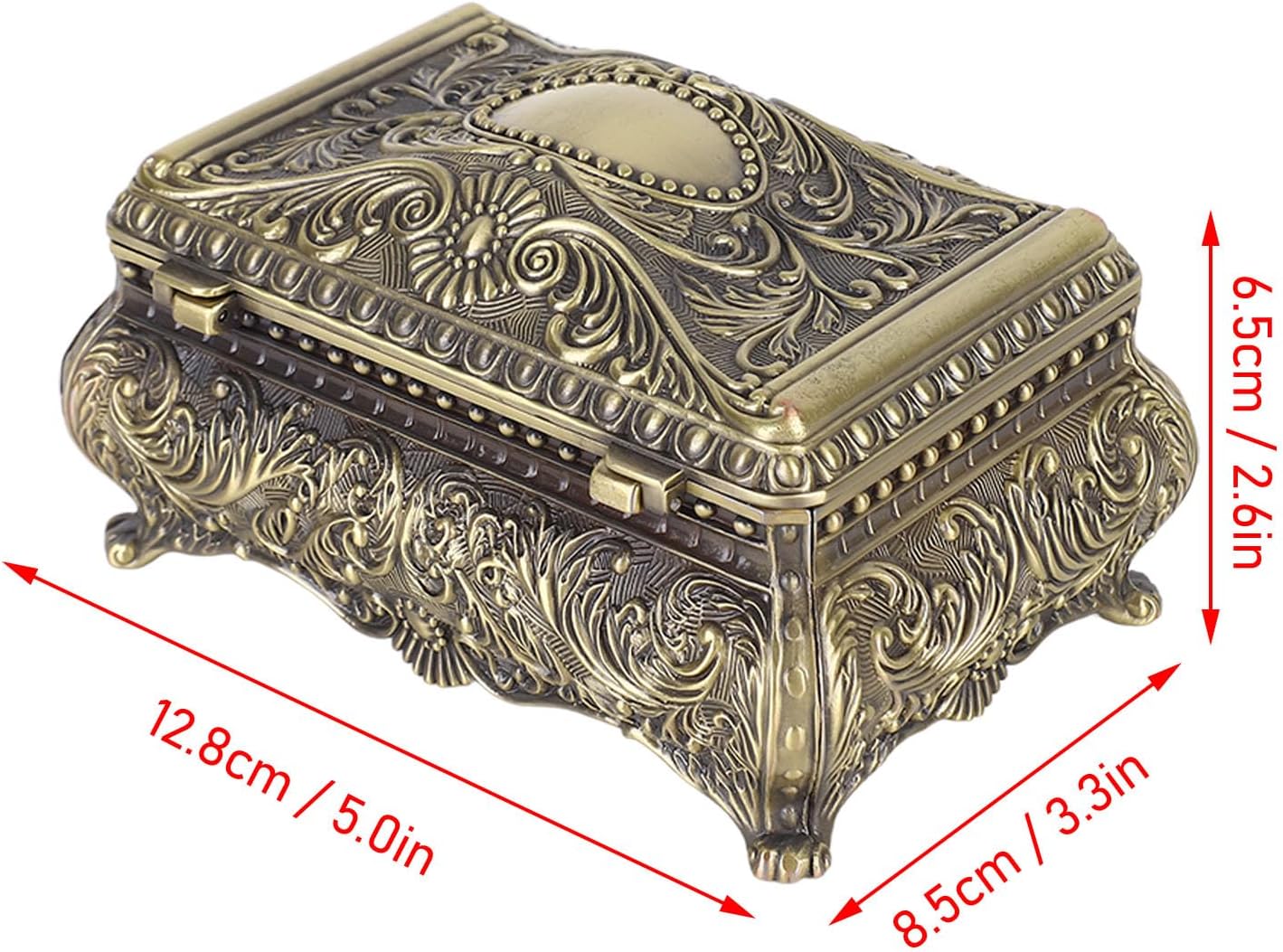 Vintage Rectangle Jewelry Box Metal Antique Ring Necklace Jewellery Trinket Display Storage Box for Women Girls Birthday Christmas,5.0 x 3.3 x 2.6in (Bronze)