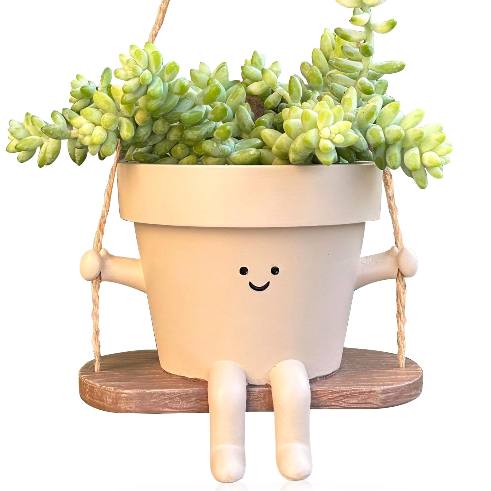 Swing Face Planter Pot Hanging Cute Flower Head Planters - Unique Sitting Sway Pots Indoor Outdoor Plants Succulent Pot String of Pearls Plant Live