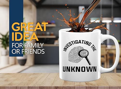 Miniatura 2 de Taza de café de detective de 11 onzas, color blanco - Investigando lo desconocido - oficial de policía policía patrulla detective sheriff aplicación