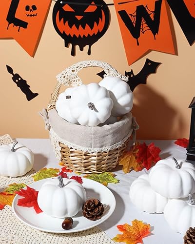 Miniatura 4 de vensovo Calabazas blancas pequeñas de 4 pulgadas para decorar, 8 calabazas decorativas de espuma pequeñas para decoración de otoño, calabazas