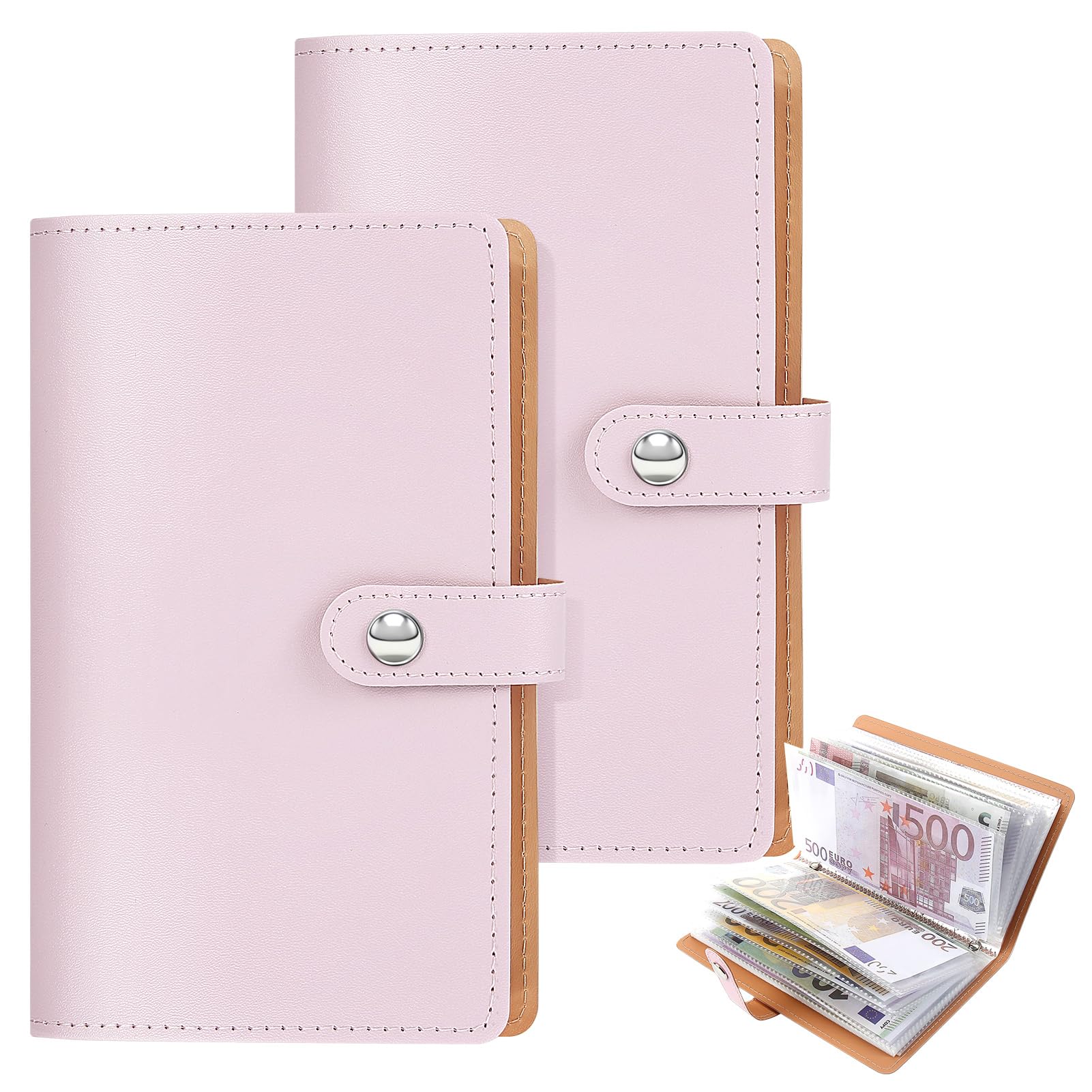 2pcs Money Savings Challenge Wallet Book, 100 Envelopes Saving Challenge, Money Saver Wallet, Cash Budget Binder, 50 Pages, Both Sides can be Used, Cash Money Saving Book for Office Home Travel Couple