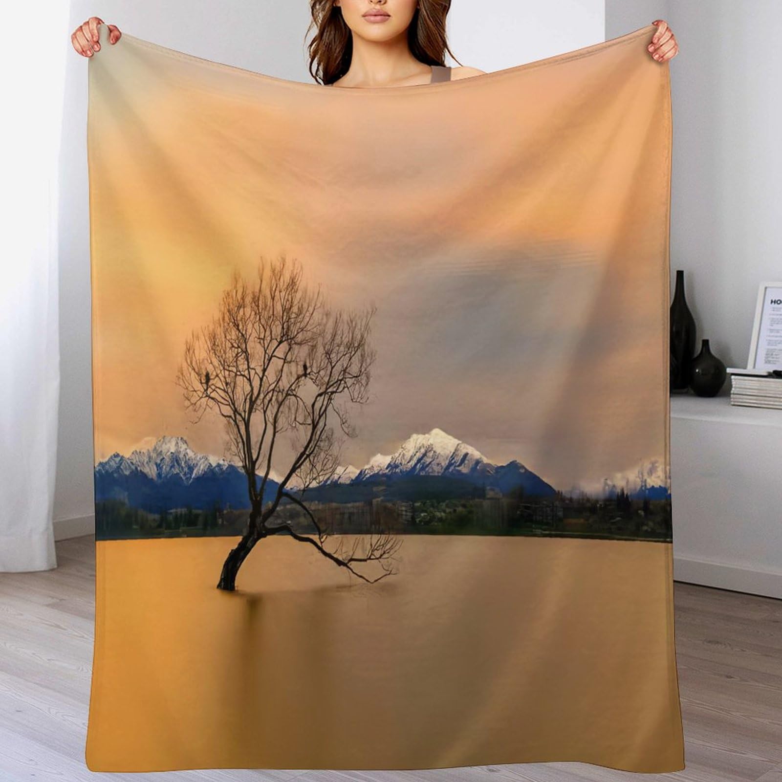 Manta de sofá de franela y forro polar suave, manta cálida Morgenrot am Lake Wanaka 150x200