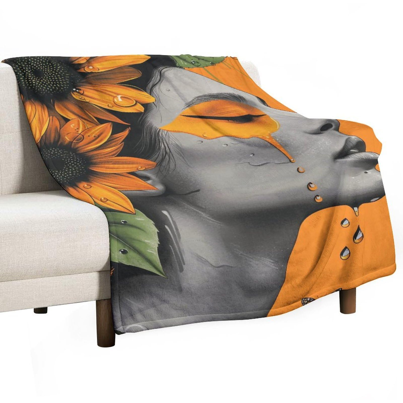 Yhgsreuoh Tl-Style Orange Sunflower Woman Butterfly 02 Flannel Blankets Fleece Soft Throw Lightweight Plush Gifts For Couch, Bed, Cozy Sofa Plush, Chair, Lovers 32X48inch(80X120cm)