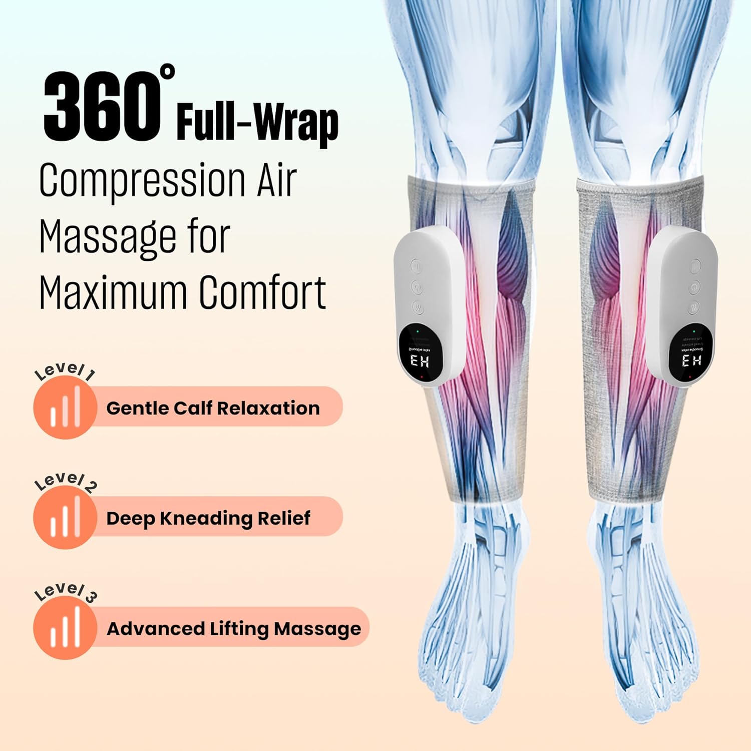 Leg Massager with Heat and Compression, Calf Massager for Circulation and Pain with 3 Intensities, 3 Modes, Restless Legs Syndrome Relief Compress Leg Machine, Gifts for Women (Pair) (Light Gray) - Image 4