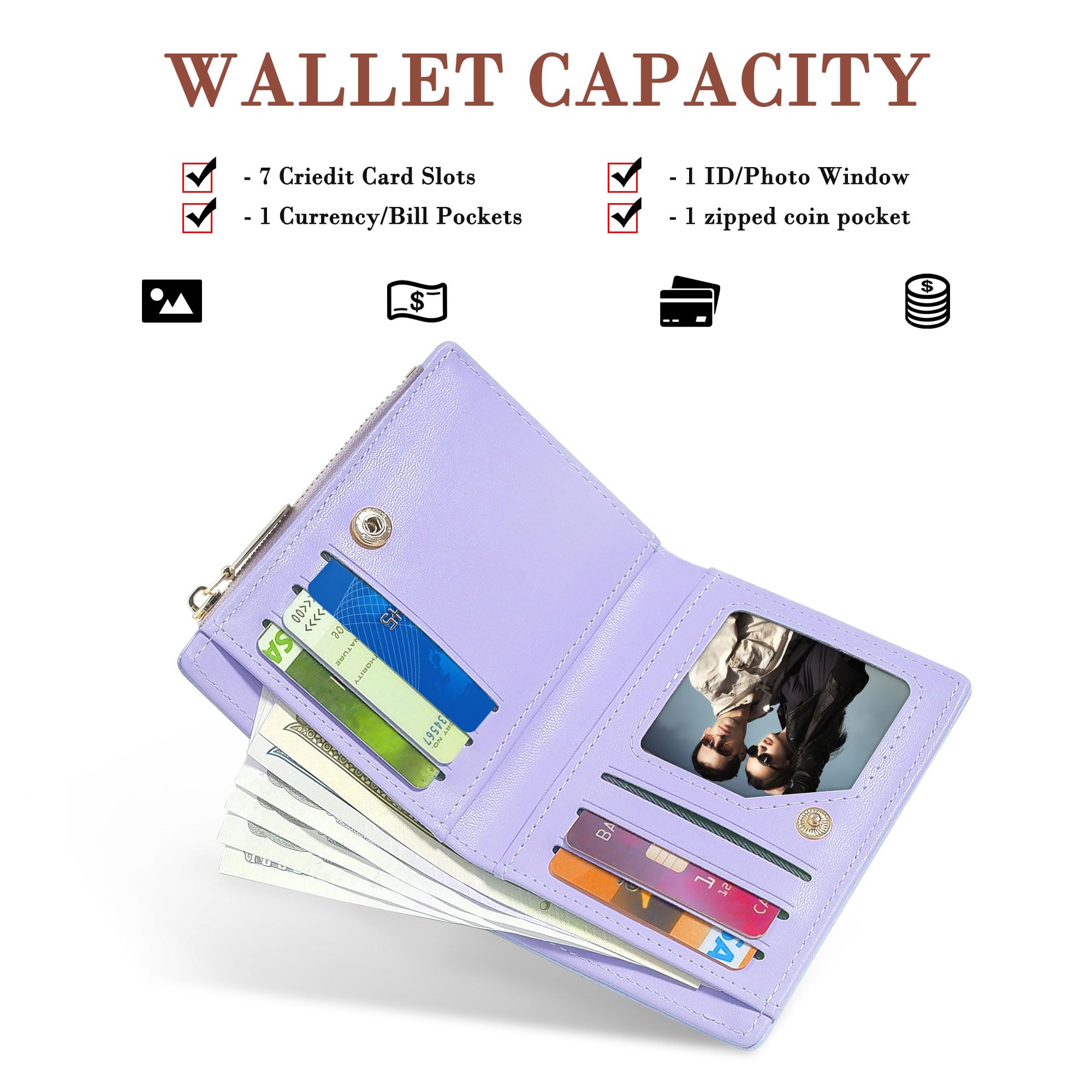 conisy Portafoglio Donna Piccolo, Bifold Carina Portafoglio in formato corto con Bloccaggio RFID e Cerniera Portamonete per Donna e Ragazza (Unicorno Viola)