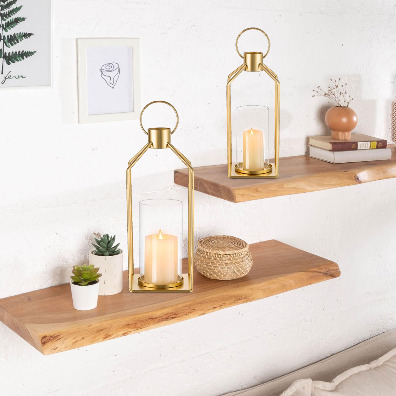 Portacandele in oro con cilindro in vetro: set da 2 candelabri, portacandele antivento, decorazione moderna per matrimoni, soggiorno, armadio