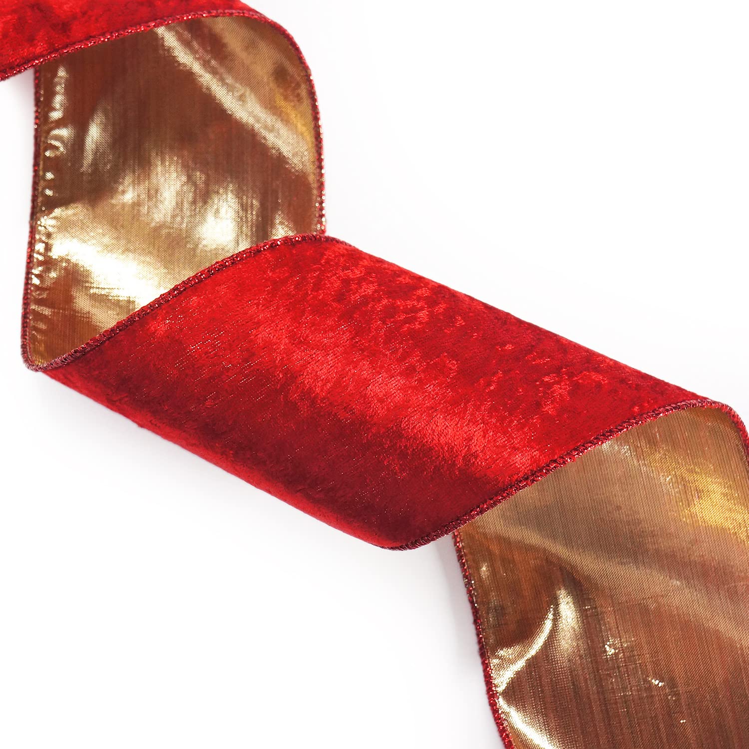 Rotes Samtband mit goldfarbener Metallic-Rückseite, Drahtband, 10,2 cm x 9,1 m, für Weihnachtsbaumspitze, Heimdekoration, Kranz, Geschenkverpackung, DIY Handwerk