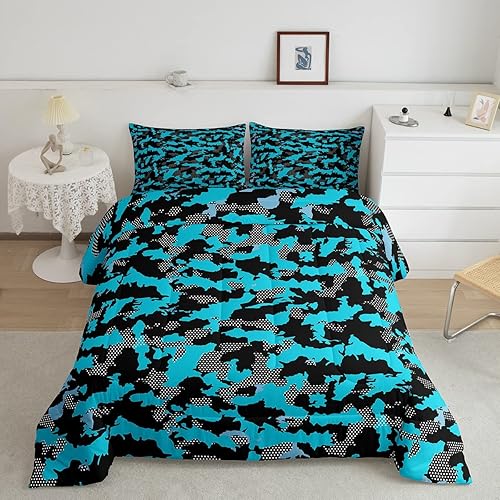 Miniatura 8 de Juego de edredón de camuflaje de avión para niños, juego de ropa de cama con decoración de avión de camuflaje para adolescentes y niños, edredón de